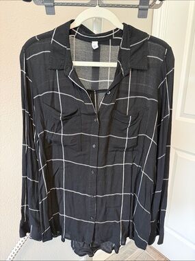 bp Black Shirt with White Windowpane Check
